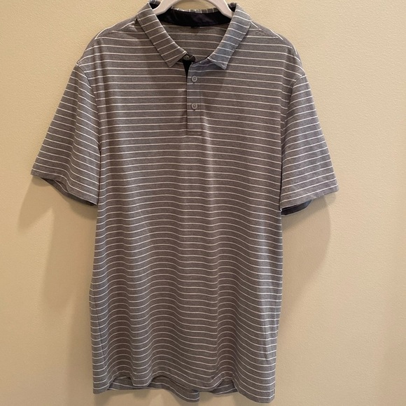 Lululemon Polo Dri-Fit Shirt Gray & White Striped Size Medium - Picture 3 of 5